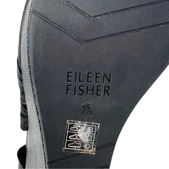 Eileen Fisher Draw Draped Black Nubuck Leather Wedge Heel Sandal Size 7.5 EUC - Picture 9 of 12